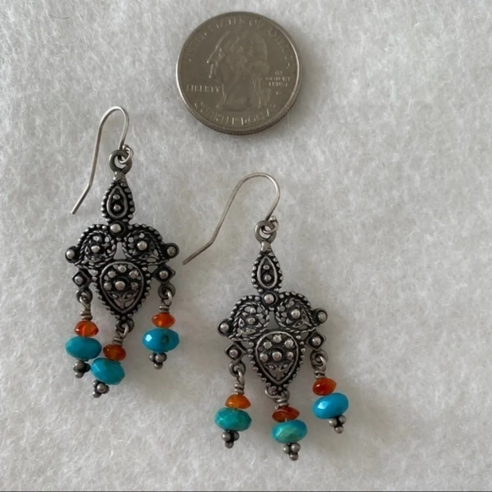Sundance 925 silver turquoise carnelian beaded tassel chandelier drop earrings
